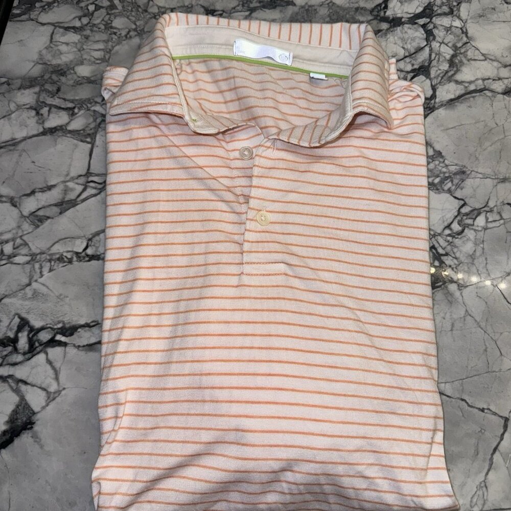 Tasc Polo Shirt Men's Large Peach Striped Golf Performance Stretch Soft Bamboo